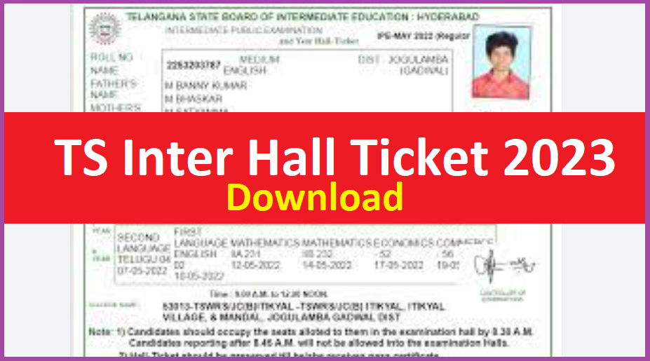 Manabadi TS Inter Hall Ticket 2023 Link - Download TS Inter 1st 2nd Year hall Ticket 2023